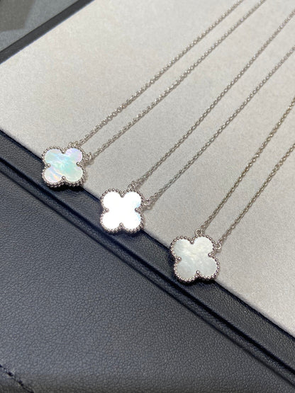 [Glimmer]CLOVER MEDIUM SILVER WHITE MOP NECKLACE