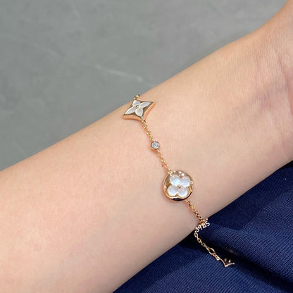 [Glimmer]STAR AND SUN 4 MOTIF WHITE MOP PINK GOLD BRACELET