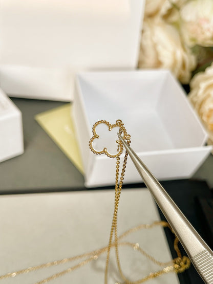 [Glimmer]CLOVER ROCK CRYSTAL Glimmer GOLD NECKLACE