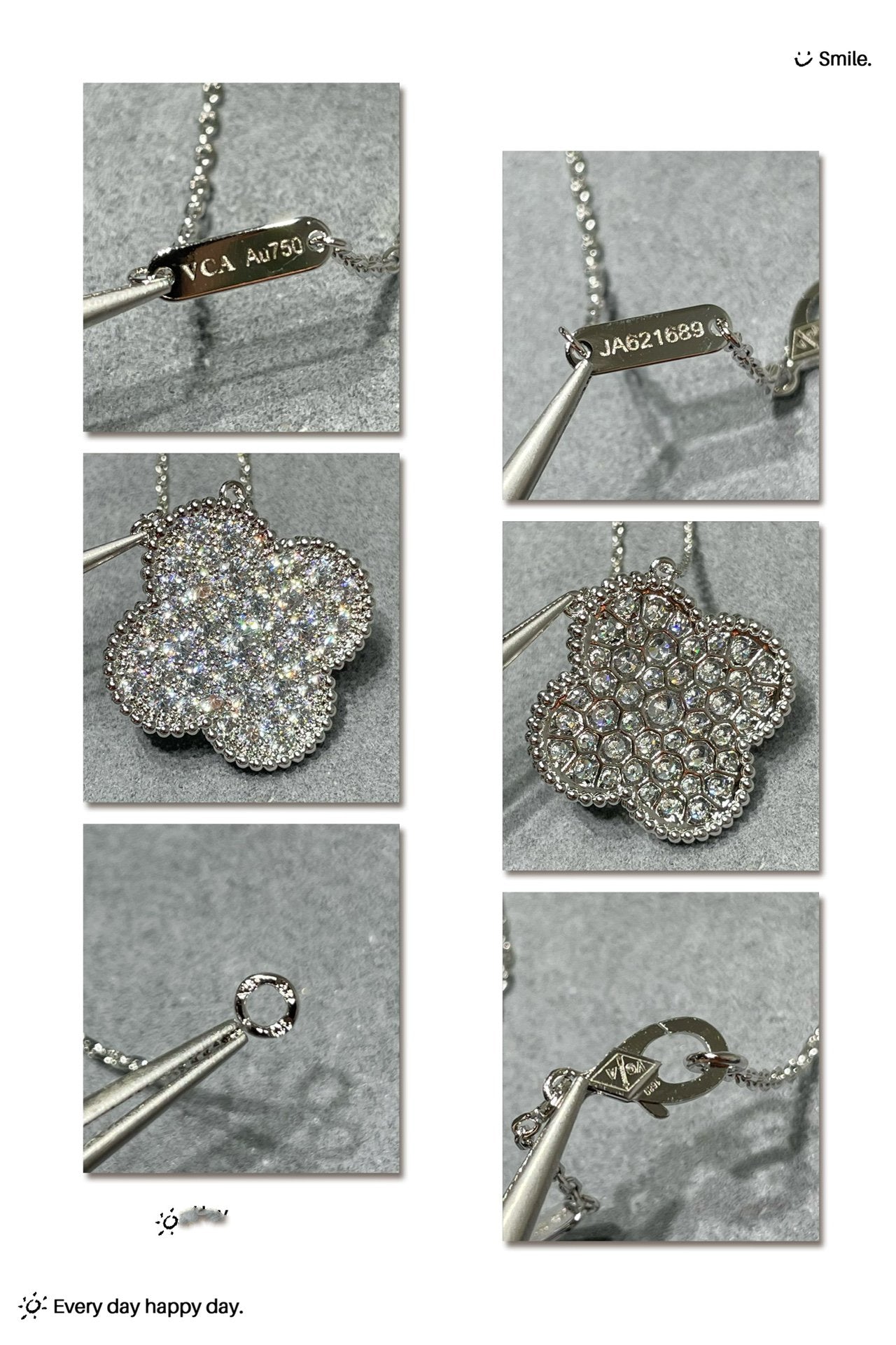 [Glimmer]CLOVER 25MM LARGE PENDANT DIAMOND PAVED SILVER NECKLACE