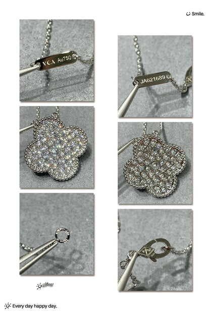 [Glimmer]CLOVER 25MM LARGE PENDANT DIAMOND PAVED SILVER NECKLACE