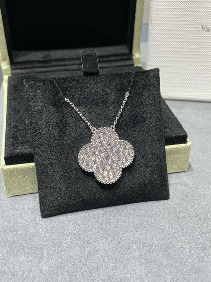[Glimmer]CLOVER 25MM LARGE PENDANT DIAMOND PAVED SILVER NECKLACE