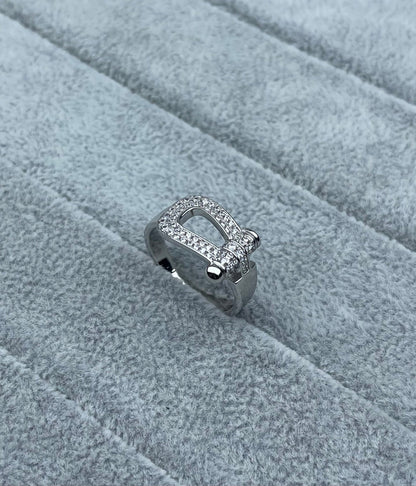 [Glimmer]Wide Hoof-Shaped Diamond-Studded Ring