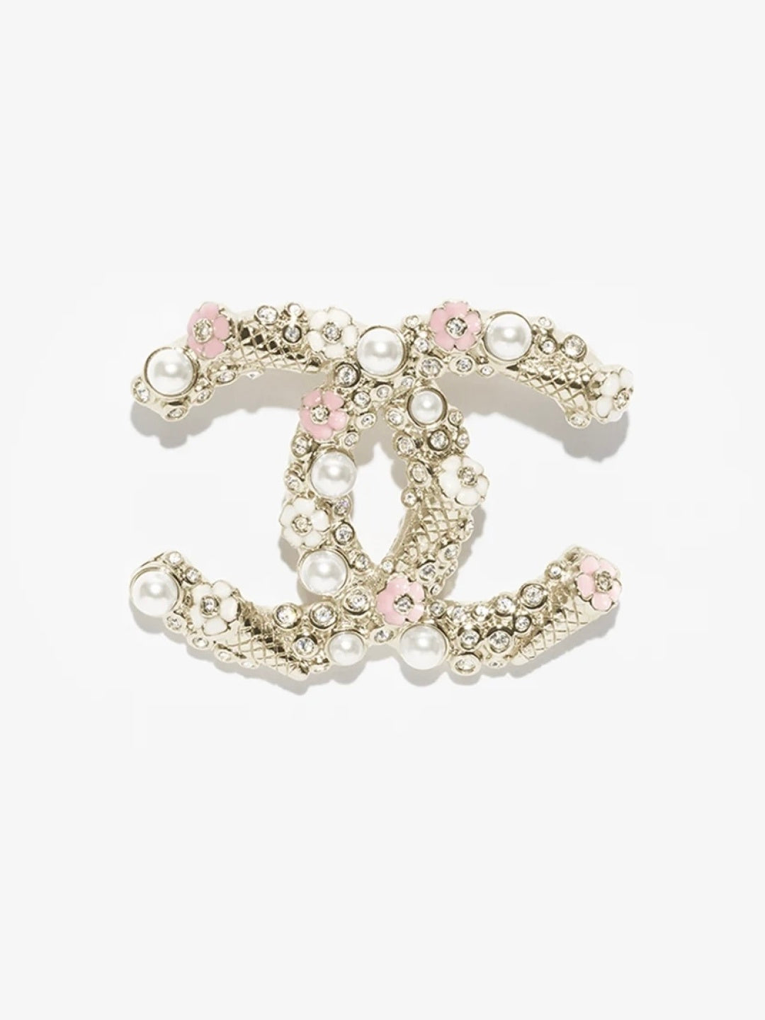 [Glimmer]26C Pink-White Enamel Ice Cream Cone Double C Brooch