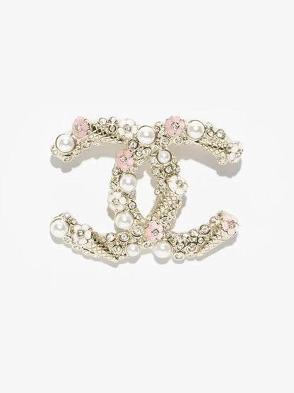 [Glimmer]26C Pink-White Enamel Ice Cream Cone Double C Brooch