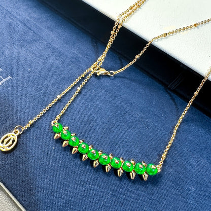 [Glimmer]New Arrival: Green Bead Rivet Necklace