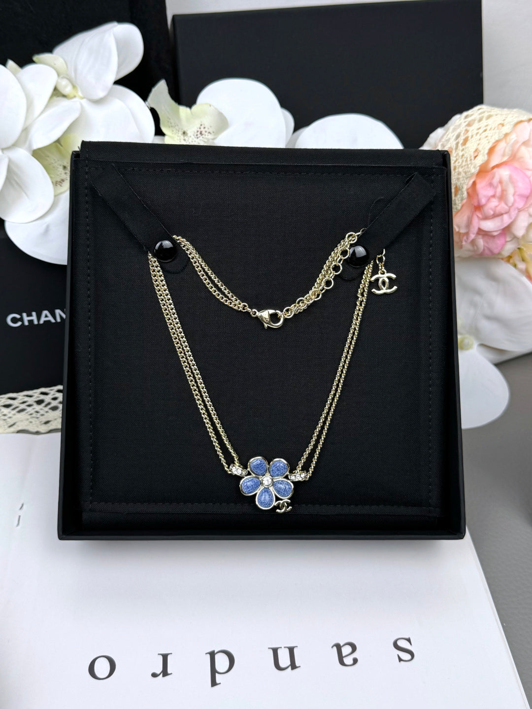 [Glimmer]New Blue Floral Double-Layer Necklace