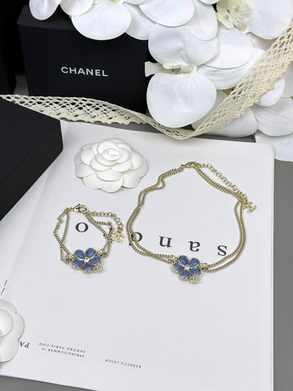 [Glimmer]VOLTE New Blue Floral Double-Layer Bracelet
