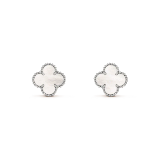 [Glimmer]CLOVER MEDIUM 1 MOTIFS  WHITE MOP EARRINGS SILVER