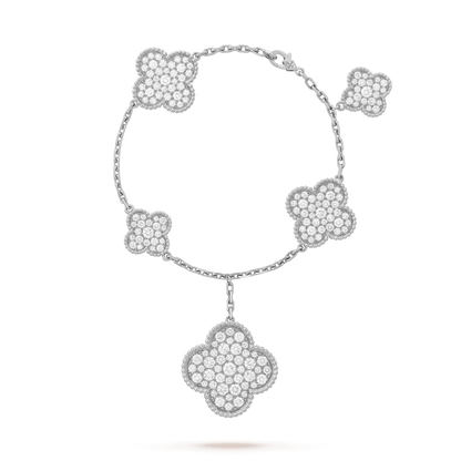[Glimmer]CLOVER 6 MOTIFS SILVER DIAMOND BRACELET