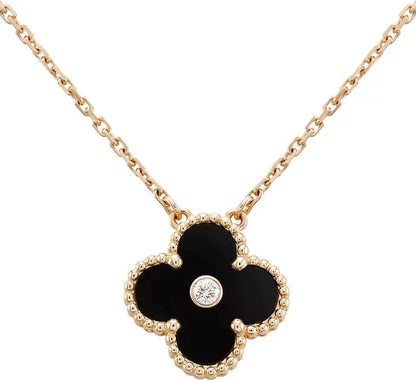 [Glimmer]CLOVER 15MM DIAMOND ONYX NECKLACE