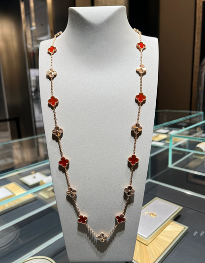 [Glimmer]CLOVER 20 MOTIFS LASER CARNELIAN NECKLACE