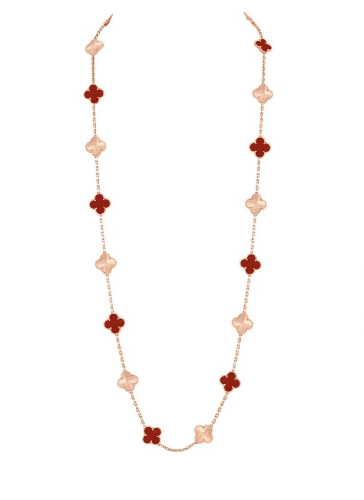 [Glimmer]CLOVER 20 MOTIFS LASER CARNELIAN NECKLACE