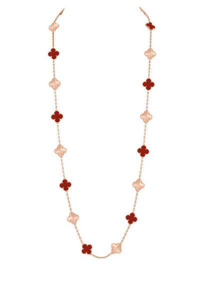 [Glimmer]CLOVER 20 MOTIFS LASER CARNELIAN NECKLACE