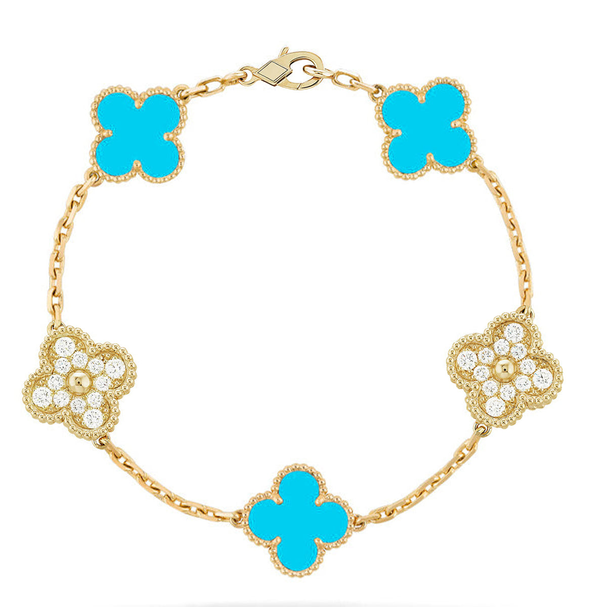 [Glimmer] CLOVER 5 MOTIF TURQUOISE BRACELET COLLECTION