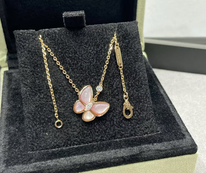 [Glimmer]BUTTERFLY PINK MOTHER-OF-PEARL DIAMOND NECKLACE