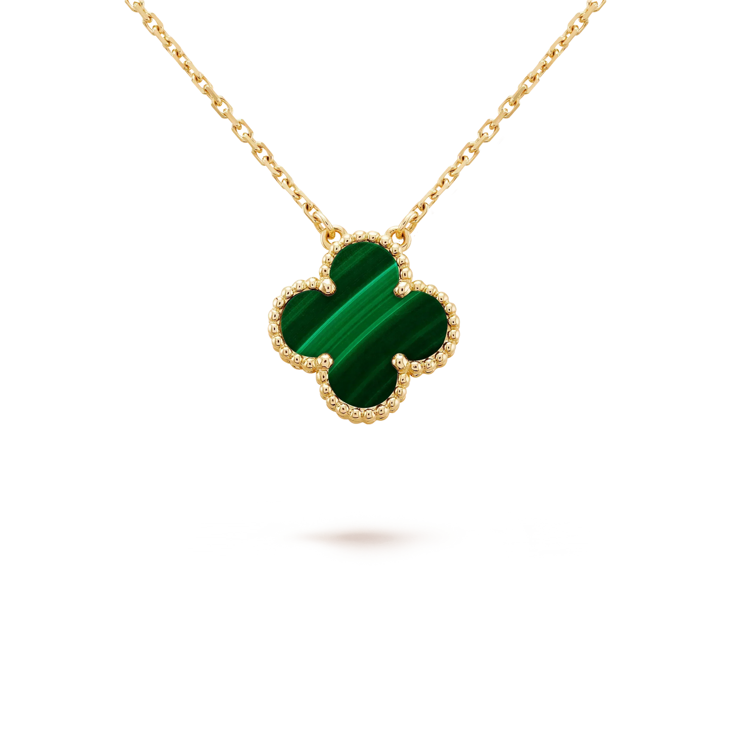 [Glimmer]CLOVER 15MM MALACHITE SINGLE FLOWER  NECKLACE