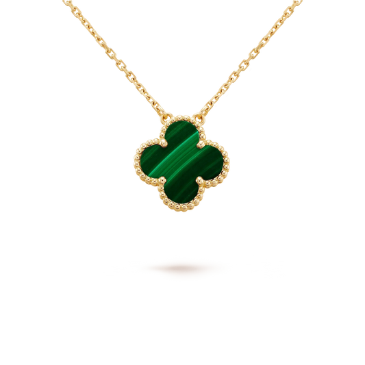 [Glimmer]CLOVER 15MM MALACHITE SINGLE FLOWER  NECKLACE