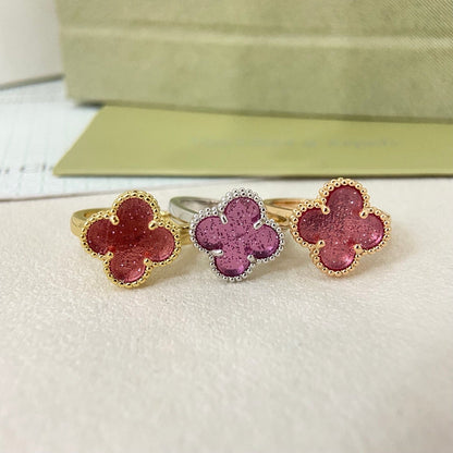 [Liorra]NEW ROSE QUARTZ FOUR-LEAF CLOVER RING
