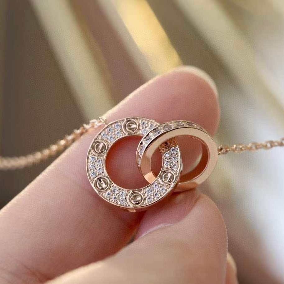 [Glimmer]LOVE 7.6MM NECKLACE Glimmer GOLD AND SILVER  FULL DIAMOND
