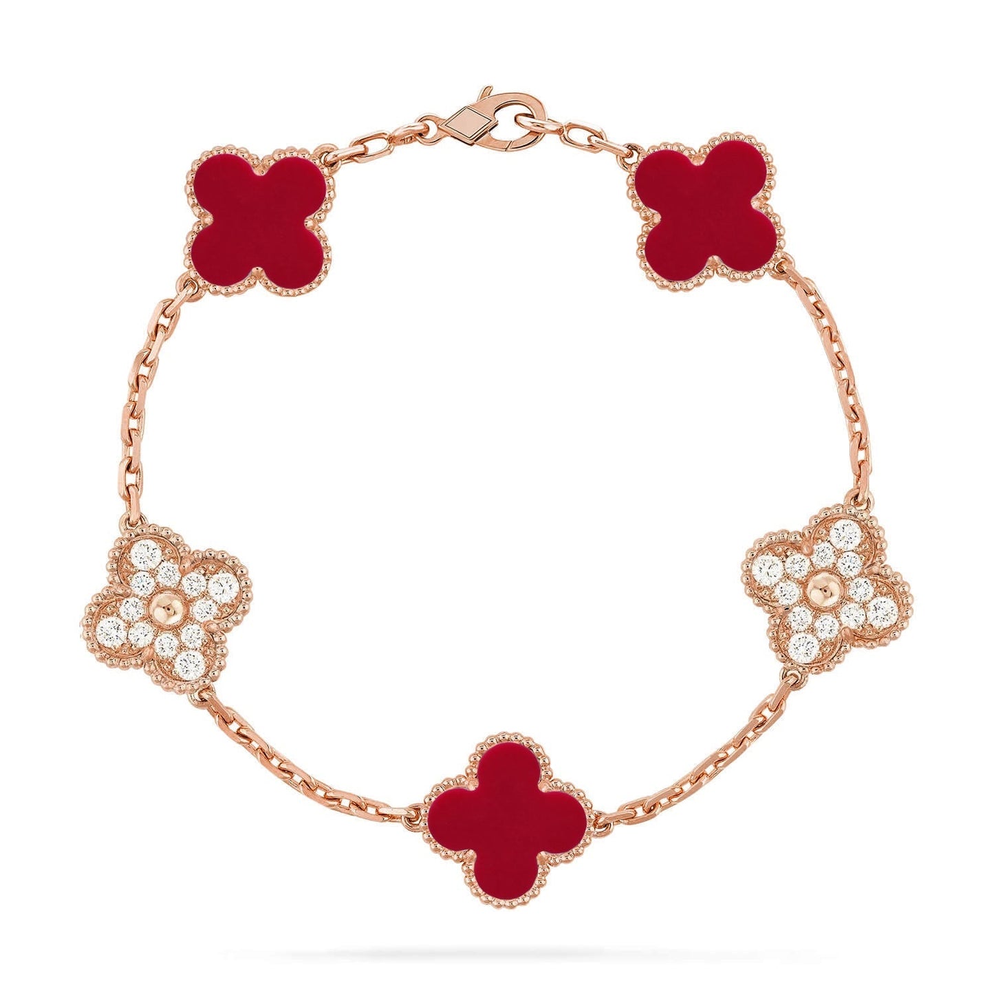 [Glimmer] CLOVER 5 MOTIF RED CORNELIAN BRACELET COLLECTION