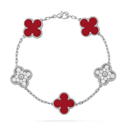 [Glimmer] CLOVER 5 MOTIF RED CORNELIAN BRACELET COLLECTION