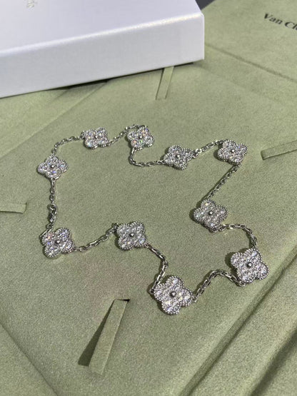 [Glimmer Jewelry]CLOVER 10 MOTIFS FULL DIAMOND NECKLACE