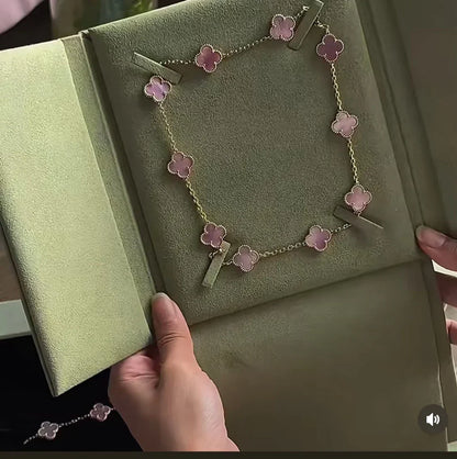 [Glimmer Jewellery] Pink Necklace with Ten Clover Designs