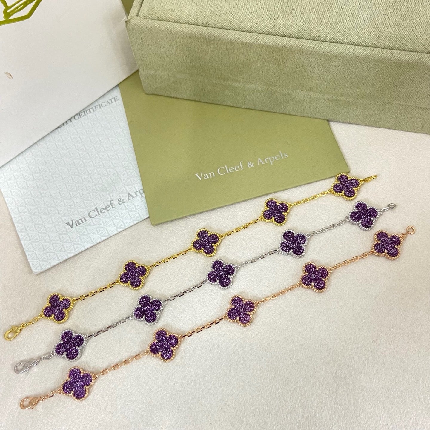 [Liorra]NEW PURPLE SAND-GOLD FOUR-LEAF CLOVER 5-FLOWER BRACELET