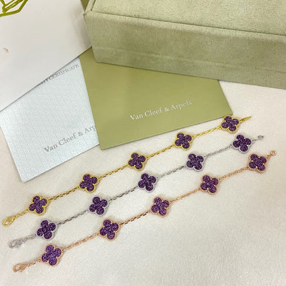 [Liorra]NEW PURPLE SAND-GOLD FOUR-LEAF CLOVER 5-FLOWER BRACELET