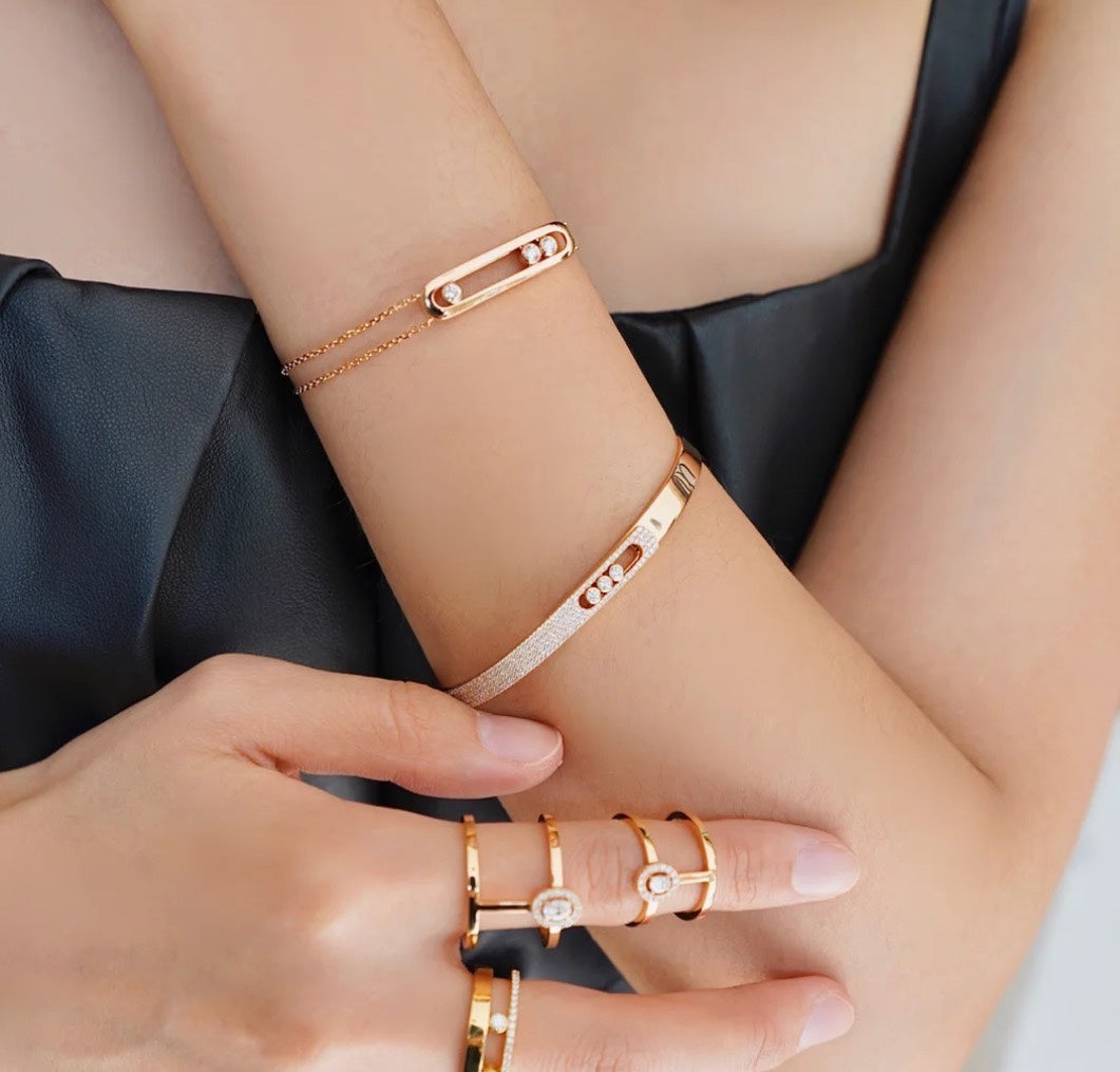 [Glimmer]Move Noa Rose Gold Pavé Diamond Bangle Bracelet