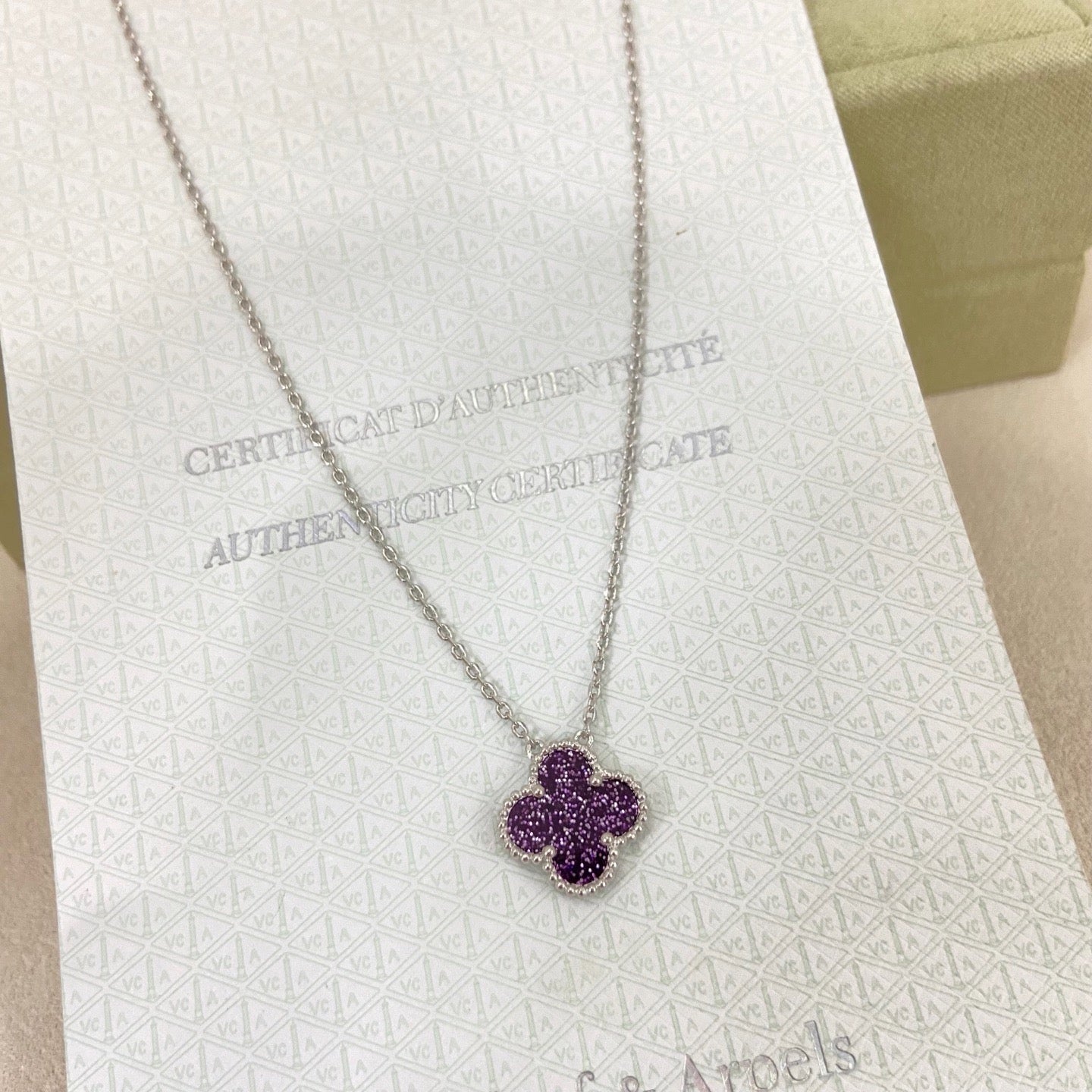 [Liorra Jewelry]NEW 15MM PURPLE SAND-GOLD FOUR-LEAF CLOVER NECKLACE