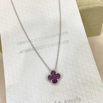 [Liorra Jewelry]NEW 15MM PURPLE SAND-GOLD FOUR-LEAF CLOVER NECKLACE