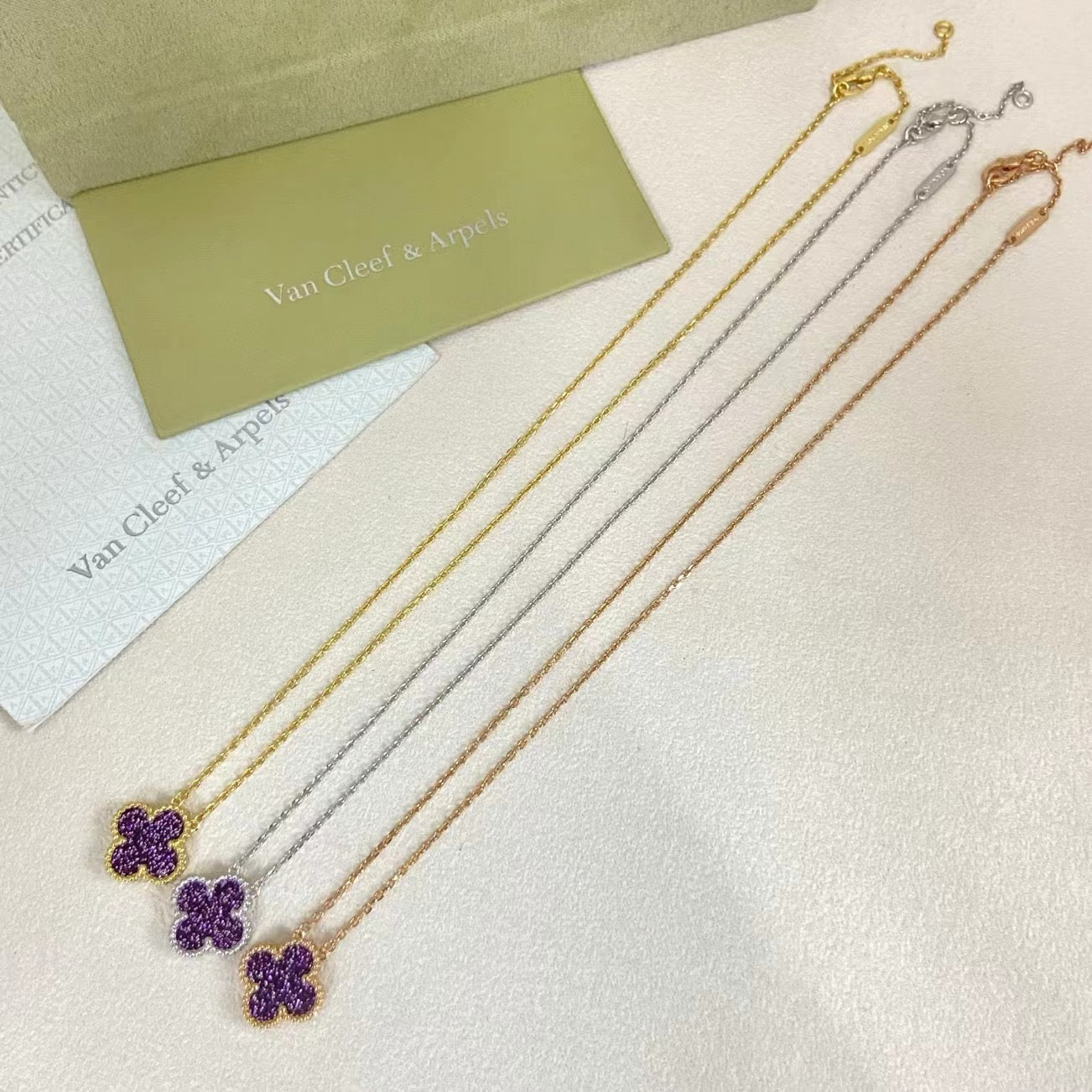 [Liorra Jewelry]NEW 15MM PURPLE SAND-GOLD FOUR-LEAF CLOVER NECKLACE