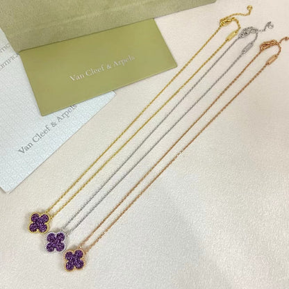 [Liorra Jewelry]NEW 15MM PURPLE SAND-GOLD FOUR-LEAF CLOVER NECKLACE