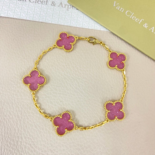 [Liorra]NEW BUBBLE PINK ENAMEL 5-FLOWER BRACELET