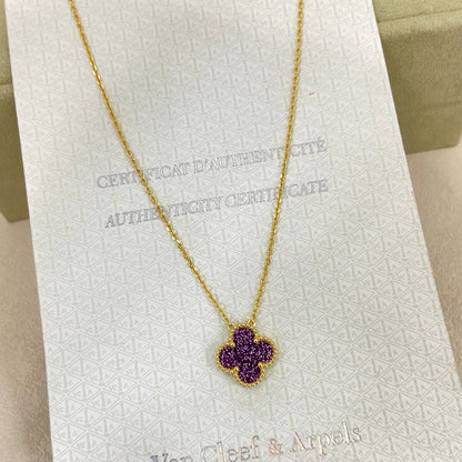[Liorra Jewelry]NEW 15MM PURPLE SAND-GOLD FOUR-LEAF CLOVER NECKLACE