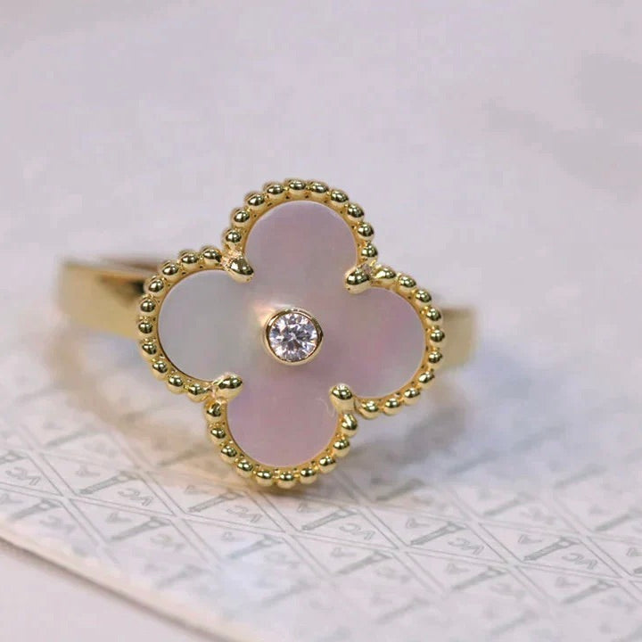 [Glimmer]CLOVER PINK MOP RING GOLD DIAMOND