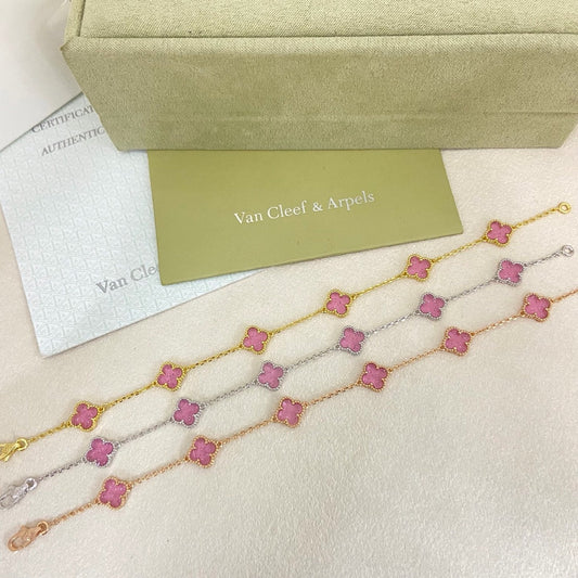 [Liorra]2026 NEW CLOVER 6 MOTIF BUBBLE PINK ENAMEL BRACELET