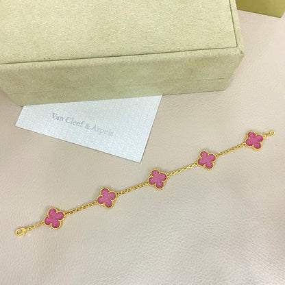 [Liorra]NEW BUBBLE PINK ENAMEL 5-FLOWER BRACELET