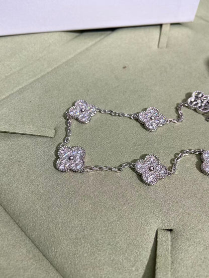 [Glimmer Jewelry]CLOVER 10 MOTIFS FULL DIAMOND NECKLACE