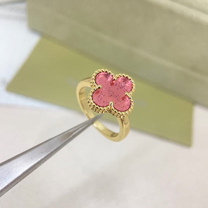 [Liorra]NEW ROSE QUARTZ FOUR-LEAF CLOVER RING