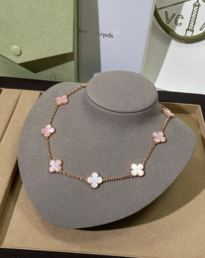 [Glimmer Jewellery] Pink Necklace with Ten Clover Designs