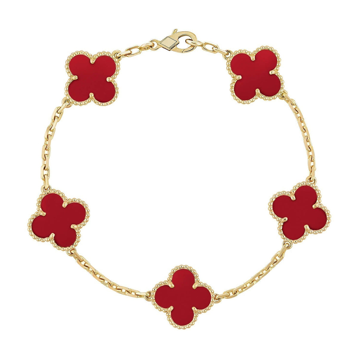 [Glimmer] CLOVER 5 MOTIF RED CORNELIAN BRACELET COLLECTION