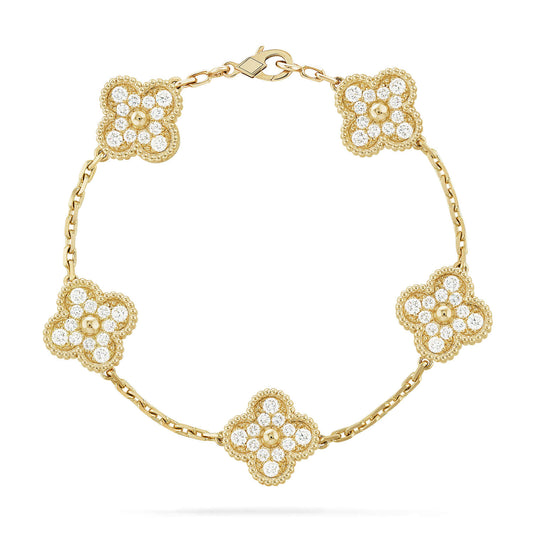 [Glimmer] CLOVER 5 MOTIF FULL DIAMOND BRACELET COLLECTION