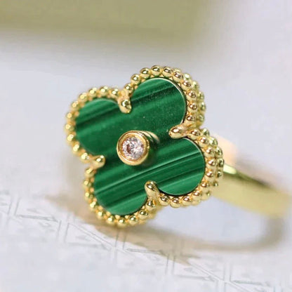 [Glimmer]CLOVER MALACHITE RING GOLD DIAMOND