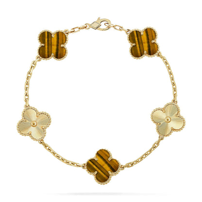 [Glimmer] CLOVER 5 MOTIFS TIGER EYE BRACELET COLLECTION