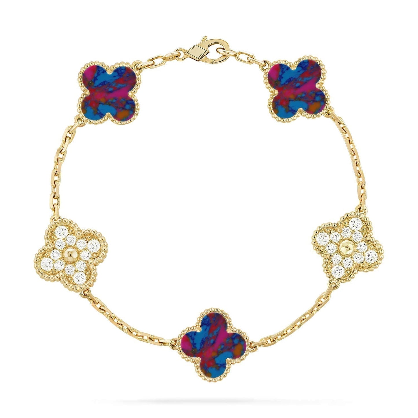 [Glimmer]CLOVER 5 MOTIF COLOR GEMSTONES BRACELET COLLECTION