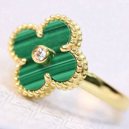 [Glimmer]CLOVER MALACHITE RING GOLD DIAMOND