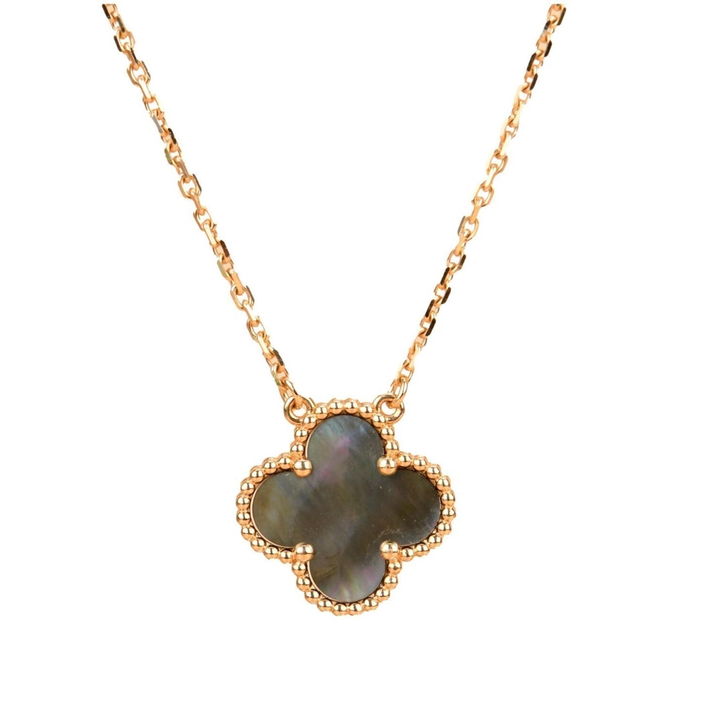 [Glimmer]CLOVER 15MM  GRAY MOTHER OF PEARL NECKLACE